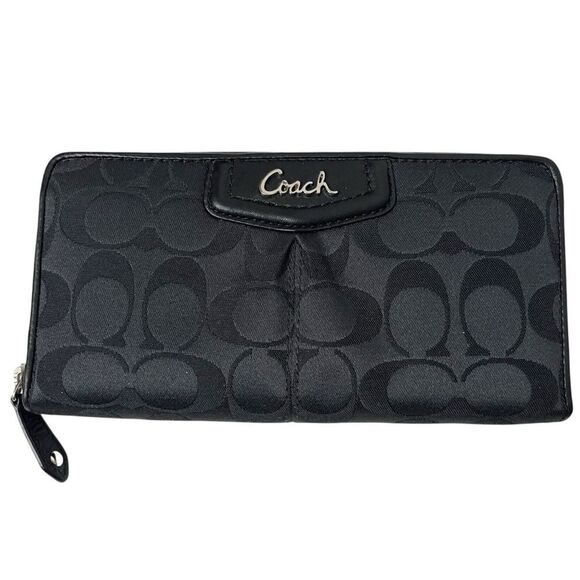 COACH Zip Around Accordion Wallet Black - Picture 1 of 5